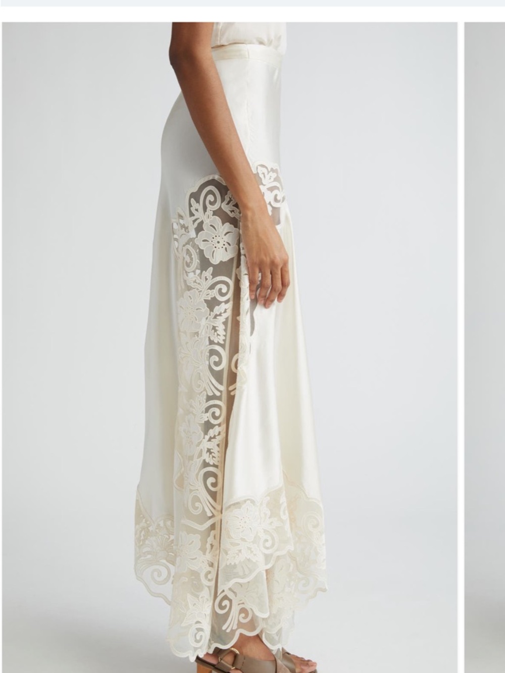 Ulla Johnson Cream Asymmetrical Lace-Trim Silk Skirt - Picture 3 of 4
